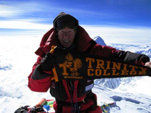 Anne Parmenter representing Trinity College on the summit of Mt. Everest in 2006.