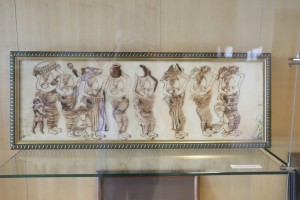An example of Sonyetta Strickland's work on display in the glass cases on the third floor of the Downtown Library.
